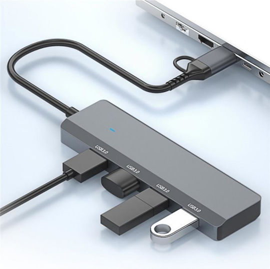 Hub 4 Porturi USB 3.0 cu Conectare USB-A Gri
