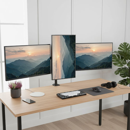 Maclean Energy Stand Desk Mounted for 3 Monitors up to 27" with Arm (MC-137)