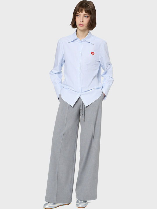 Erselia Women's Striped Long Sleeve Shirt Light Blue