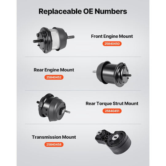 Engine Mount Gearbox Replacement Kit Vevor Set of 4 Pieces Compatible with Chevrolet Traverse 3.6l V6 2009–2017 Replacement for Original Code A5548hy A5549hy A5458hy A5444 Secure Support
