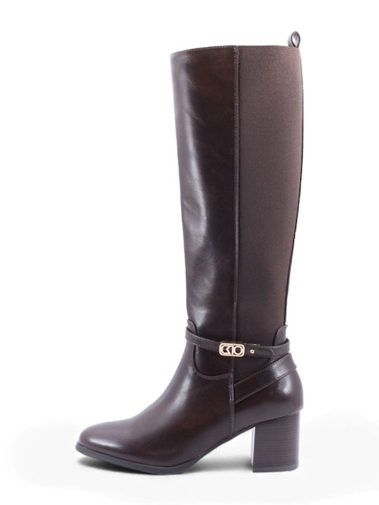Damenstiefel mit mittlerem Absatz Braun