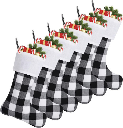 Set 6 Christmas Plaid Socks 46cm Black White