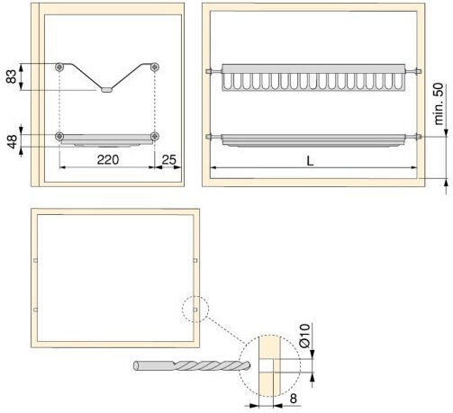 Emuca Suport Pentru Farfurii De Dulap 60 Cm Argintiu