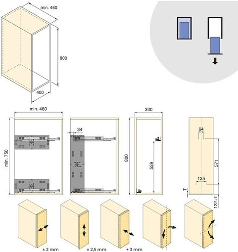 Three-Tier Wagon with Wooden Bottom Emuca Harmony 8382635 Wardrobe Brake 400mm