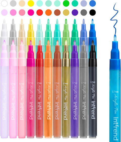 Intrend 22 Colors Ακρυλικοί Μαρκαδόροι 0.7mm Σετ 22τμχ