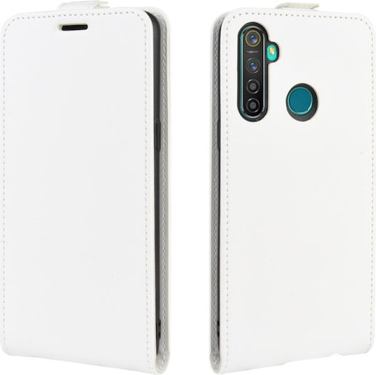 Realme Q Vertical Flip Piele / Silicon Alb (Realme 5 Pro)