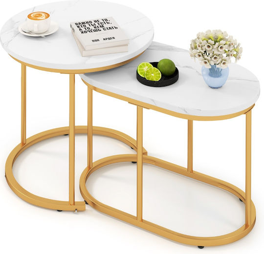 Rectangular Side Table Wooden Brown with Marble Look 2 Pieces M60xL36xH43.5cm