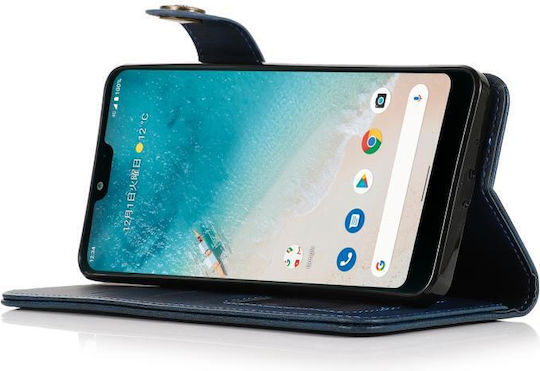Cowhide Texture Horizontal Buchen Sie Leder Blau (Moto G50)