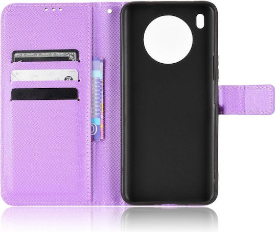 Diamond Texture Book Leather / Synthetic Leather / Silicone Purple (Huawei Nova 8i / Honor 50 Lite)