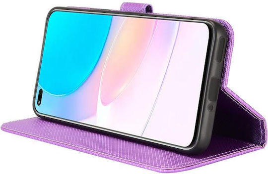 Diamond Texture Book Leather / Synthetic Leather / Silicone Purple (Huawei Nova 8i / Honor 50 Lite)