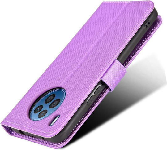 Diamond Texture Book Leather / Synthetic Leather / Silicone Purple (Huawei Nova 8i / Honor 50 Lite)