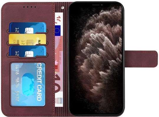 Retro Skin Feel Horizontal Book Silicone / Synthetic Leather / Leather Burgundy (TCL 20 Pro 5G)