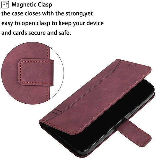 Retro Skin Feel Horizontal Book Silicone / Synthetic Leather / Leather Burgundy (TCL 20 Pro 5G)