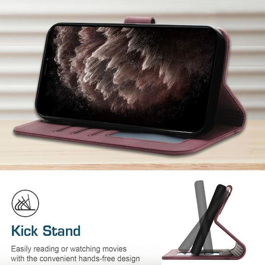 Retro Skin Feel Horizontal Book Silicone / Synthetic Leather / Leather Burgundy (TCL 20 Pro 5G)
