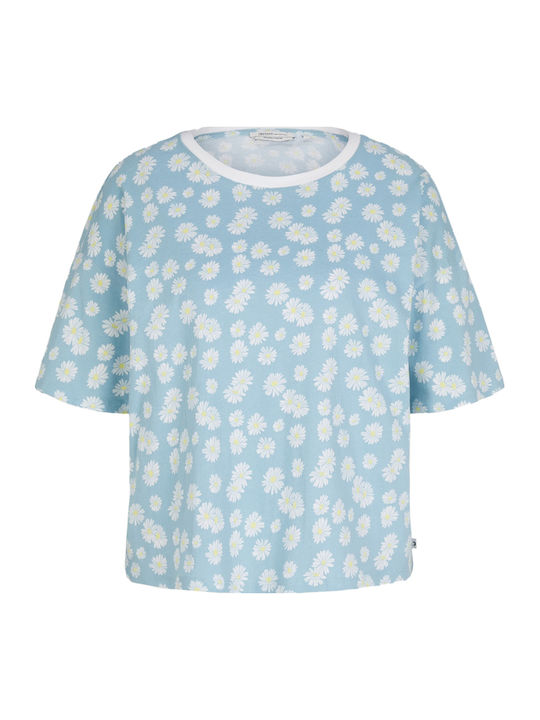 Damen T-Shirt Blumen Hellblau