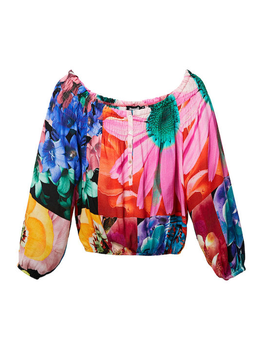 M. Christian Lacroix Γυναικείο Καλοκαιρινό Crop Top Off-Shoulder Μακρυμάνικο Floral Πολύχρωμο