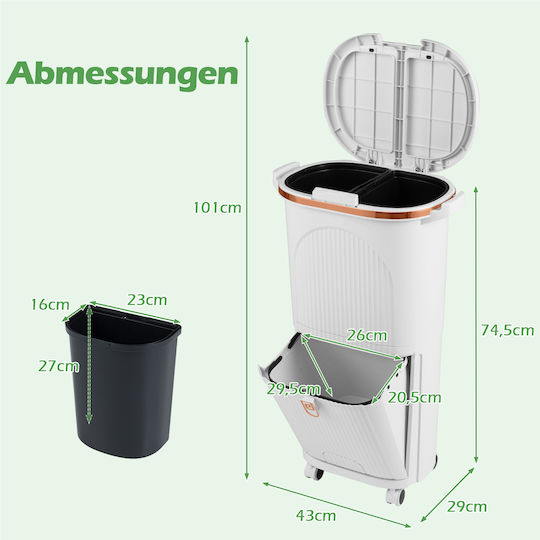 Costway Plastic Recycling Bin with Pedal 38L White