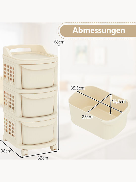 Costway Τρόλεϊ Κουζίνας Πλαστικό 3 Θέσεων Μπεζ 38x32x68cm