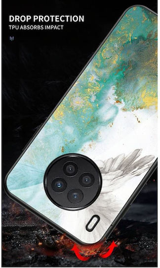 Marble Pattern Back Cover Tempered Glass / Silicone White (Huawei Nova 8i)
