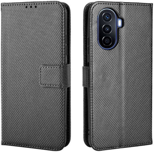 Plus Diamond Texture Book Leather / Synthetic Leather / Silicone Black (Huawei Nova Y70)