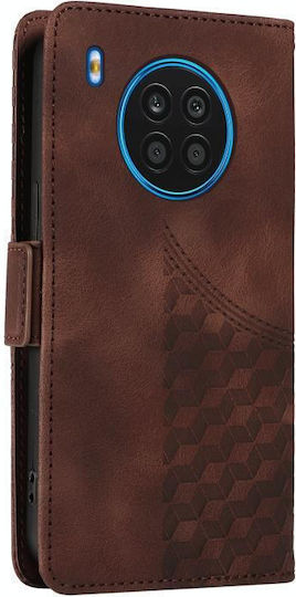 Embossed Rhombus Starry Back Cover Leather / Silicone with Strap with Card Slot Brown (Honor 50 Lite)