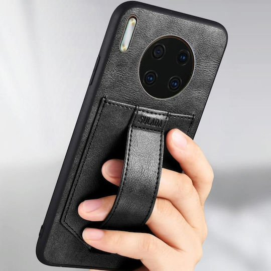 Shockproof Umschlag Rückseite Silikon / Leder mit Band Schwarz (Huawei Mate 30 Pro)