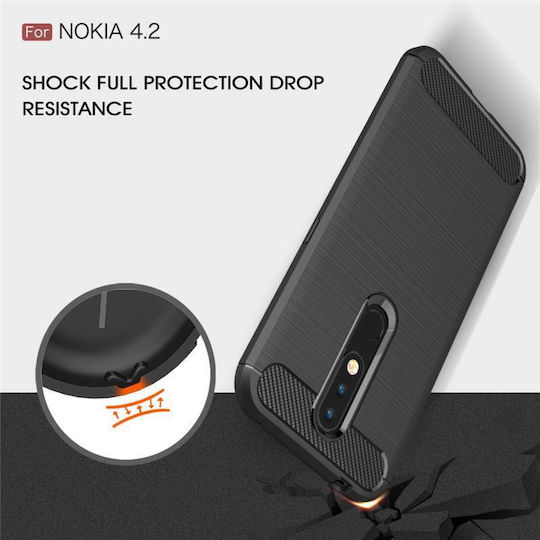 Brushed Texture Carbon Fiber Back Cover Σιλικόνης Κόκκινο (Nokia 4.2)