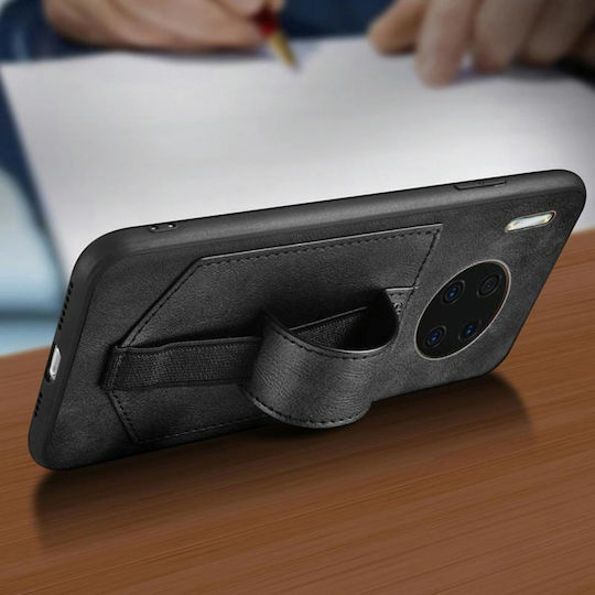 Shockproof Umschlag Rückseite Silikon / Leder mit Band Schwarz (Huawei Mate 30 Pro)