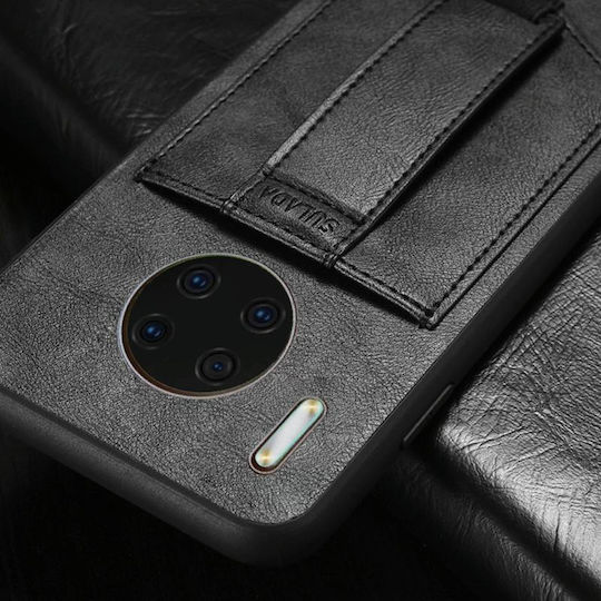 Shockproof Umschlag Rückseite Silikon / Leder mit Band Schwarz (Huawei Mate 30 Pro)