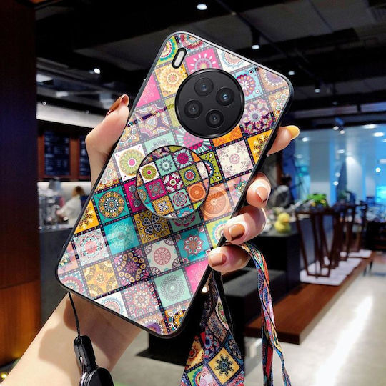 Painted Ethnic Pattern Back Cover Tempered Glass Silicone with Neck Strap Multicolour (Huawei Nova 8i)