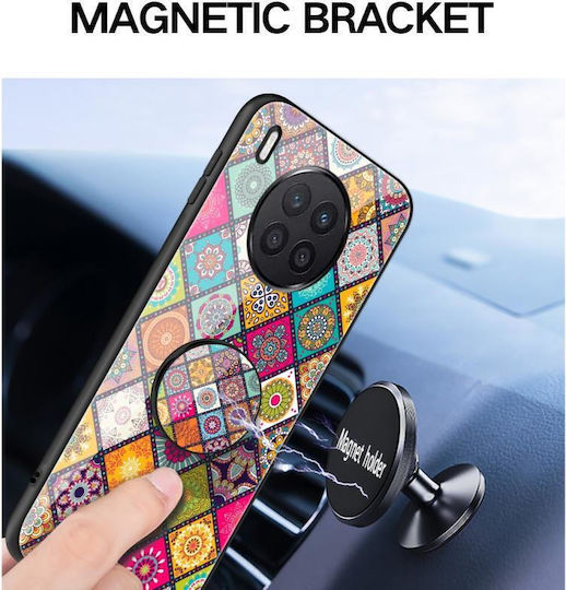 Painted Ethnic Pattern Back Cover Tempered Glass Silicone with Neck Strap Multicolour (Huawei Nova 8i)