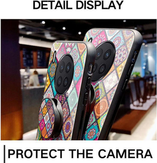 Painted Ethnic Pattern Back Cover Tempered Glass Silicone with Neck Strap Multicolour (Huawei Nova 8i)