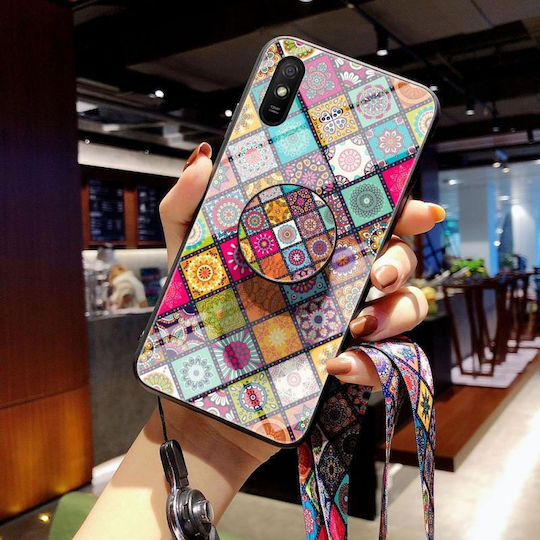 Painted Ethnic Pattern Back Cover Tempered Glass / Silicone with Strap Magnetic Multicolour (Redmi 9A / 9AT)