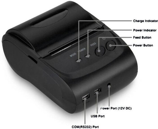 Pos-5802 Θερμικός Εκτυπωτής Αποδείξεων Φορητός Bluetooth