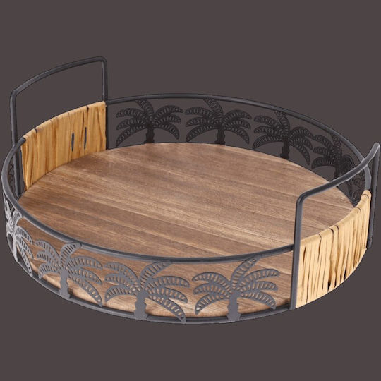 Excellent Houseware Lemnos Rotund Tavă de Servire cu Mânere în Culoare Maro 30cm 2buc