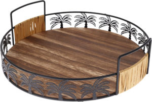 Excellent Houseware Lemnos Rotund Tavă de Servire cu Mânere în Culoare Maro 30cm 2buc