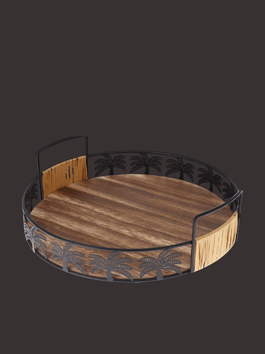 Excellent Houseware Lemnos Rotund Tavă de Servire cu Mânere în Culoare Maro 30cm 2buc