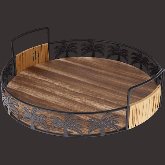 Excellent Houseware Lemnos Rotund Tavă de Servire cu Mânere în Culoare Maro 30cm 2buc