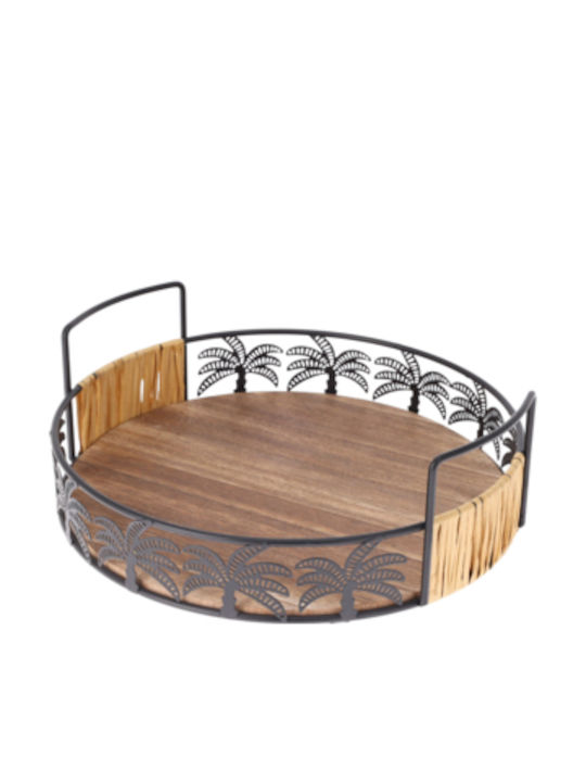 Excellent Houseware Lemnos Rotund Tavă de Servire cu Mânere în Culoare Maro 30cm 2buc