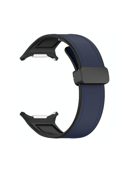 Samsung Galaxy Watch 7 Ultra 47mm Magnetic Folding Buckle Leather Silicone Watch Strap Dark Blue