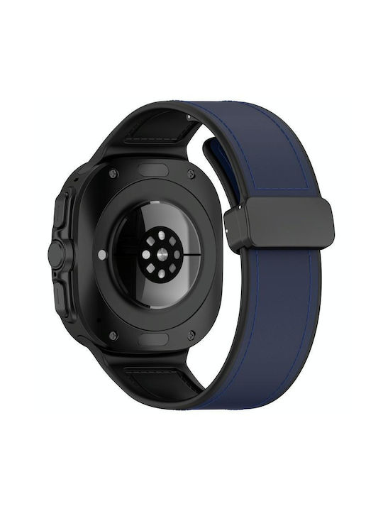 Samsung Galaxy Watch 7 Ultra 47mm Μαγνητική Πτυσσόμενη Πόρπη Δερμάτινη Ζώνη Ρολογιού Σιλικόνης Σκούρο Μπλε