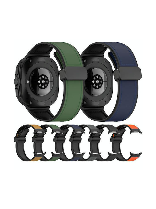 Samsung Galaxy Watch 7 Ultra 47mm Magnetic Folding Buckle Leather Silicone Watch Strap Dark Blue