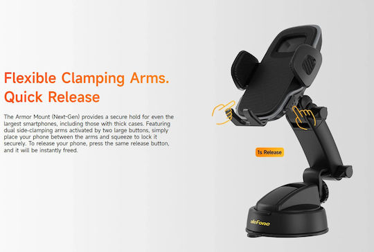 Ulefone Armor Mount Βάση Κινητού Αυτοκινήτου με Ρυθμιζόμενα Άγκιστρα Μαύρη