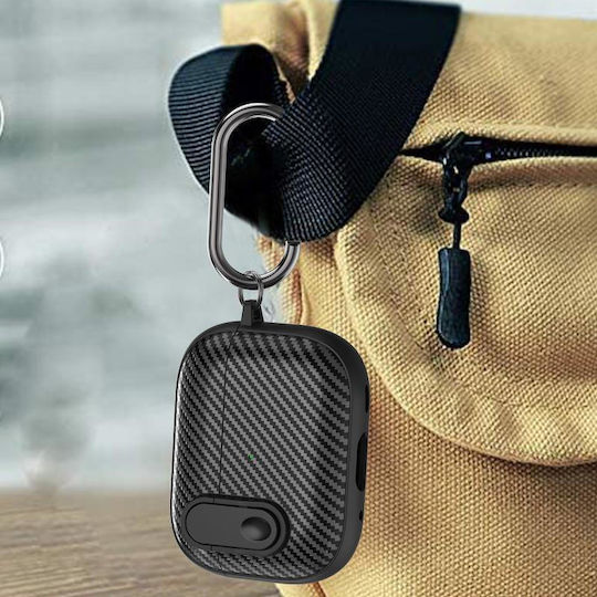 1 Carbon Fiber Texture Wireless Case Silicone / Plastic with Hook in Black color for Apple AirPods 1 / AirPods 2