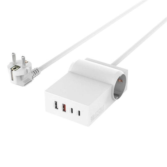 4Smarts Βάση Φόρτισης GaN με 2 Θύρες USB-A και 2 Θύρες USB-C 65W σε Λευκό χρώμα (6in1 Power Strip Desk Gan)