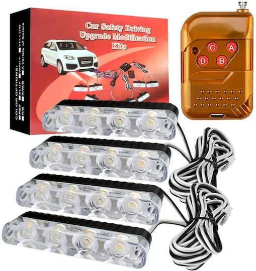 4 in 1 Car 16LEDs Grille Flash Lights Warning Lights Wireless Remote Control Red Blue