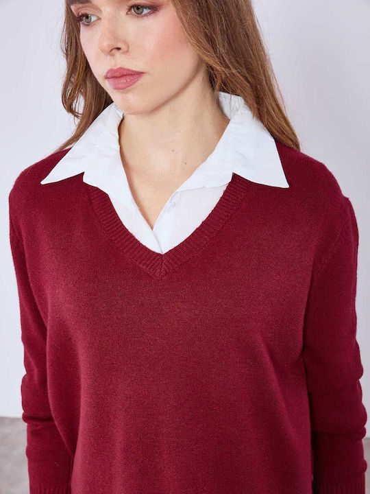 Celestino Bluza Damă Guler Cămașă Burgundy