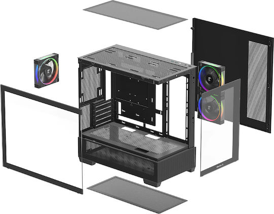 CG380 3F Gaming Midi Tower Computer Case with Side Window and ARGB Lighting Black