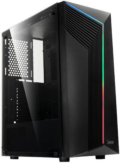 Spacer Warrior Геймърско бюро Midi Tower Компютърна кутия с RGB осветление Черен