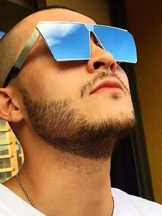 Men's Sunglasses with Silver Metal Frame and Gray Polarized Lens HC6544K
